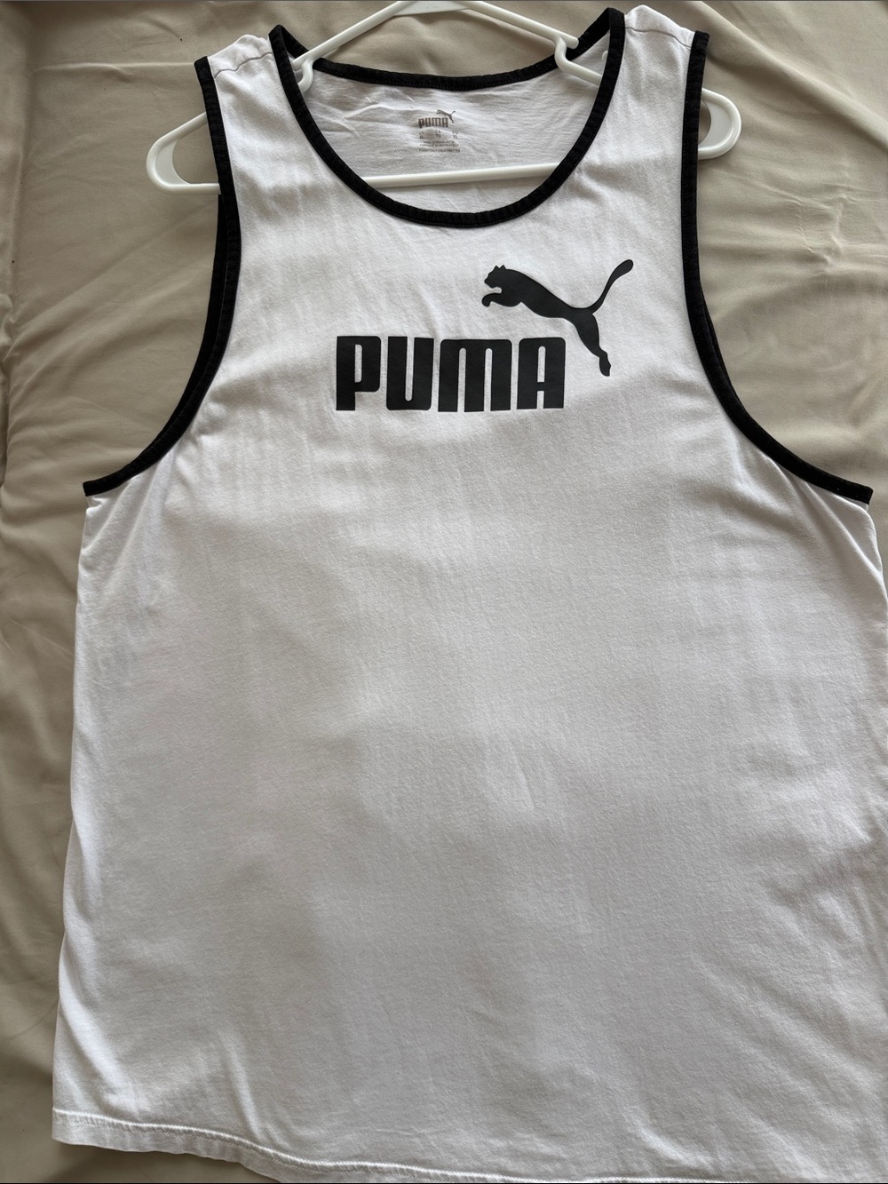 Puma White Tank Top with Black Logo and Trim